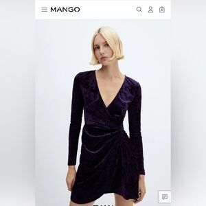 Mango Deep Purple Velvet Long Sleeve Dress